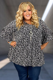 31 PSS-N {New Kind Of Spirit} Black Floral V-Neck Babydoll Tunic EXTENDED PLUS SIZE 3X 4X 5X