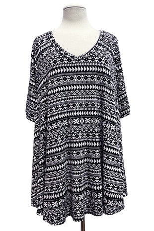 32 PSS {One Direction} Black/White Print V-Neck Top EXTENDED PLUS SIZE 3X 4X 5X