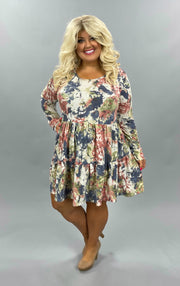 49 PLS-C {Finding Love} Ivory Green Blue Abstract Tiered Dress PLUS SIZE XL 2X 3X