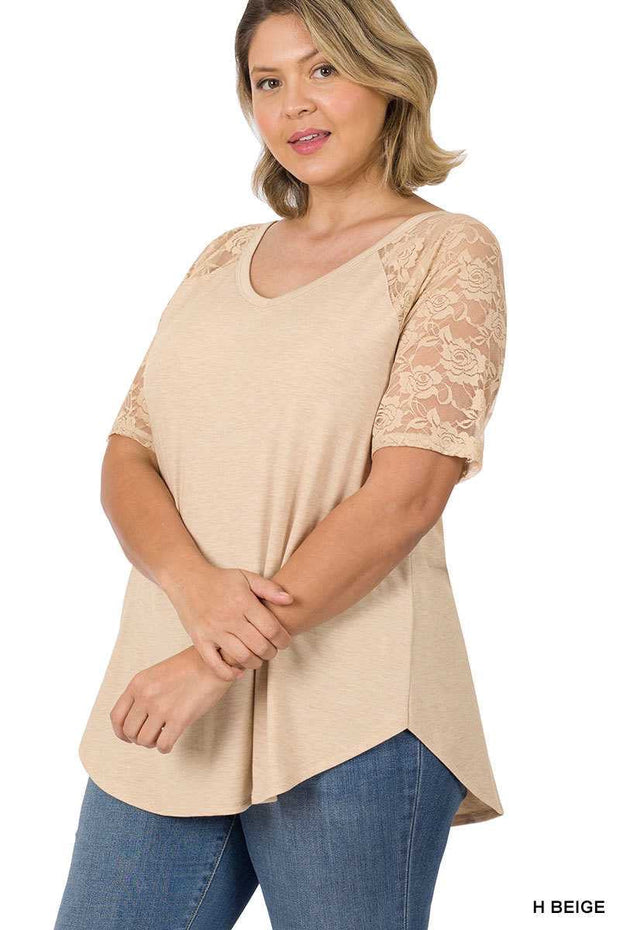 67 CP-E {What You Know} H. Beige V-Neck Lace Detail Top PLUS SIZE 1X 2X 3X