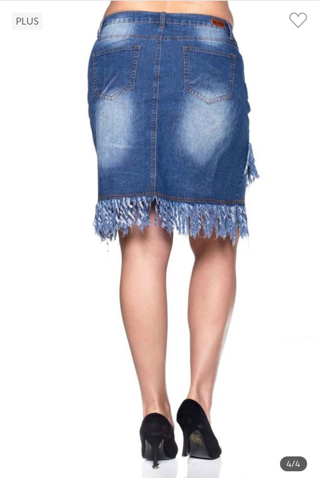 BT-X {Fringed Perfection} Mid Length Medium Wash Skirt PLUS SIZE XL 2X 3X