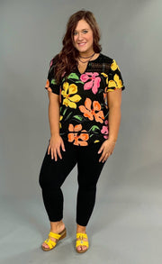 PSS-S {Tropical Tide} Black Floral Top with Crochet Detail