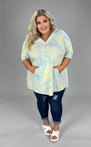26 HD-A {New Adventure} Blue/Yellow Print Hoodie EXTENDED PLUS SIZE 3X 4X 5X 6X