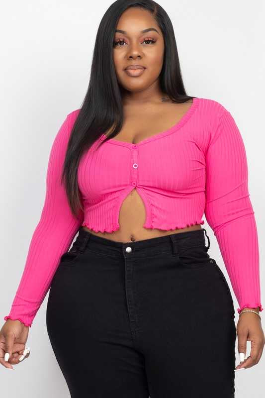 56 SLS-E {Bring Out The Diva}  Hot Pink Ribbed Cropped Top PLUS SIZE 1X 2X 3X