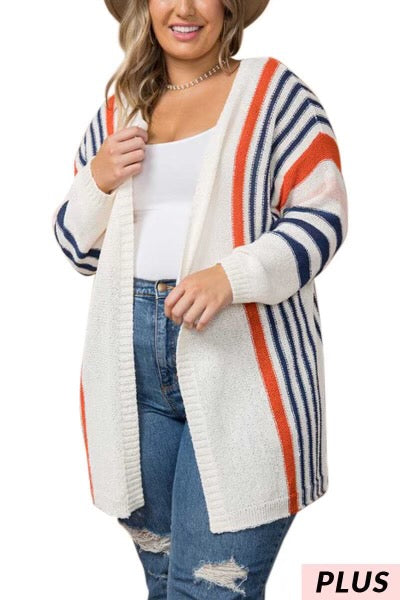 12 OT-N {Making Way} Beige/Striped Cardigan PLUS SIZE 2X/3X