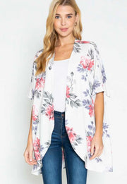 84 OT-A {Pretty Pleased} Ivory Floral Cardigan PLUS SIZES XL 2X 3X