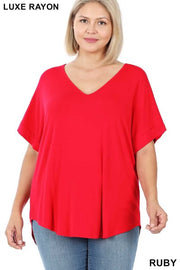58 SSS-C {Hint of Red}  ***SALE***Red V-Neck  FLASH SALE***Short  Cuff Sleeve Top PLUS SIZE 1X 2X 3X
