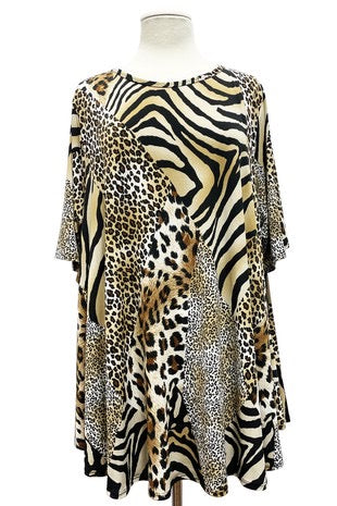 57 PSS-A {Inspire Others} Brown SALE!! Mixed Animal Print Top EXTENDED PLUS SIZE 4X 5X 6X