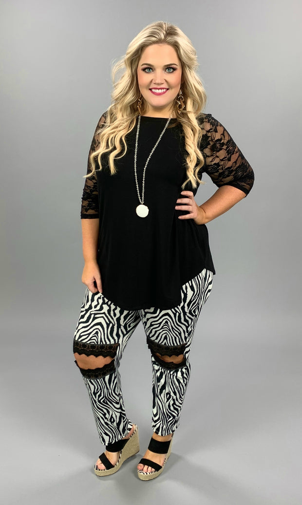 BT-99  {A Little "Kneedy} Zebra Print Pants With Black Lace Cut-Out PLUS SIZE 1X 2X 3X