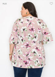 79 PQ-A {Floral Thrills} Mauve Floral Babydoll Top EXTENDED PLUS SIZE 3X 4X 5X