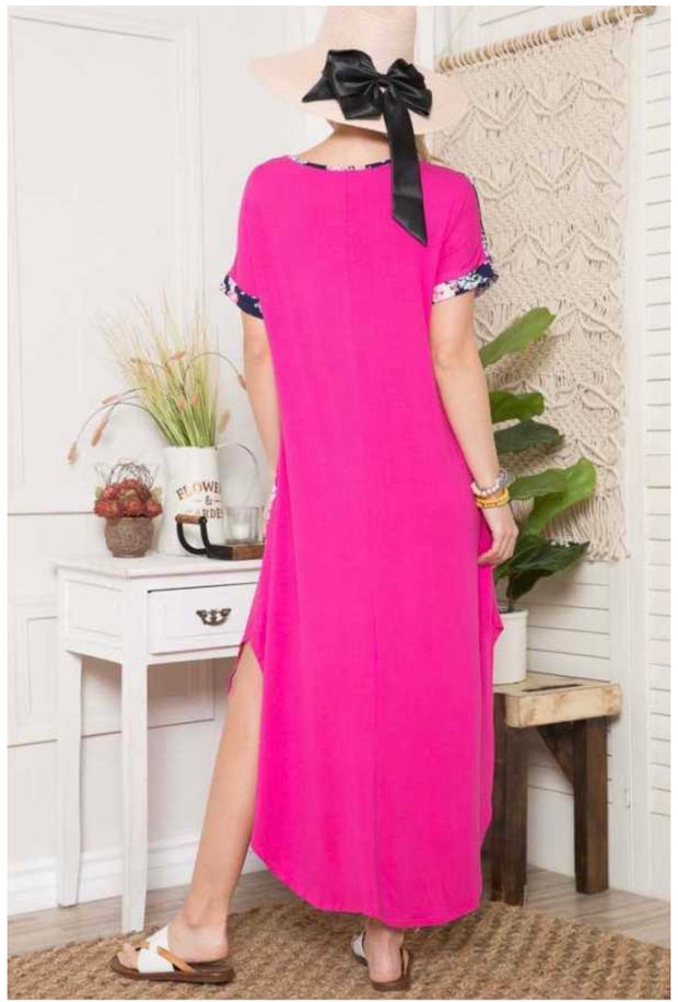 LD-E {Slice of Floral} Pink/Navy Floral Long Dress PLUS SIZE 1X 2X 3X