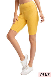 LEG-115 {Must Ride} Mustard Bike Shorts W/ Back Key Pocket PLUS SIZE 1X 2X 3X