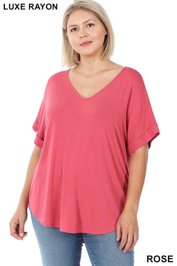 56 SSS-H {Hint of Rose} Rose Short Sleeve  Top PLUS SIZE 1X 2X 3X