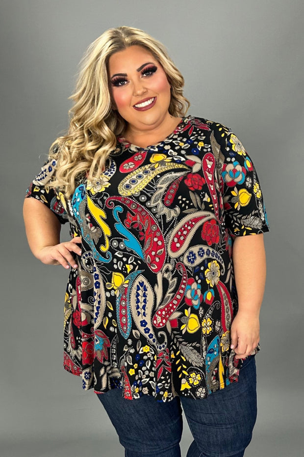 27 PSS {Hope Found} Black/Burgundy Paisley Print Top EXTENDED PLUS SIZE  3X 4X 5X