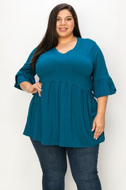 29 SQ {Captured Simplicity} Teal Babydoll V-Neck Tunic EXTENDED PLUS SIZE 3X 4X 5X