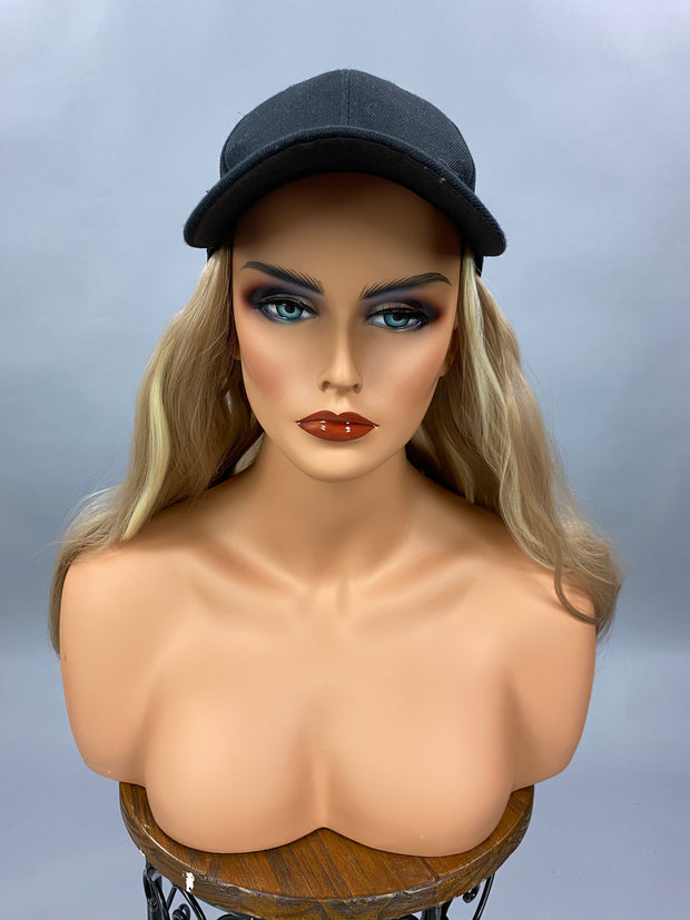 {Vicki} Dark Blonde Black Baseball Hat Wig