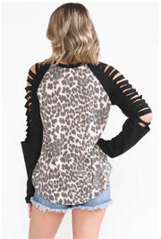 19 OS-B {The Spotlight} Black Leopard Cut Sleeve Top PLUS SIZE XL 2X 3X