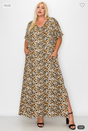LD-Z {Catching A Nap} Ivory Leopard Print V-Neck Maxi Dress EXTENDED PLUS SIZE 3X 4X 5X