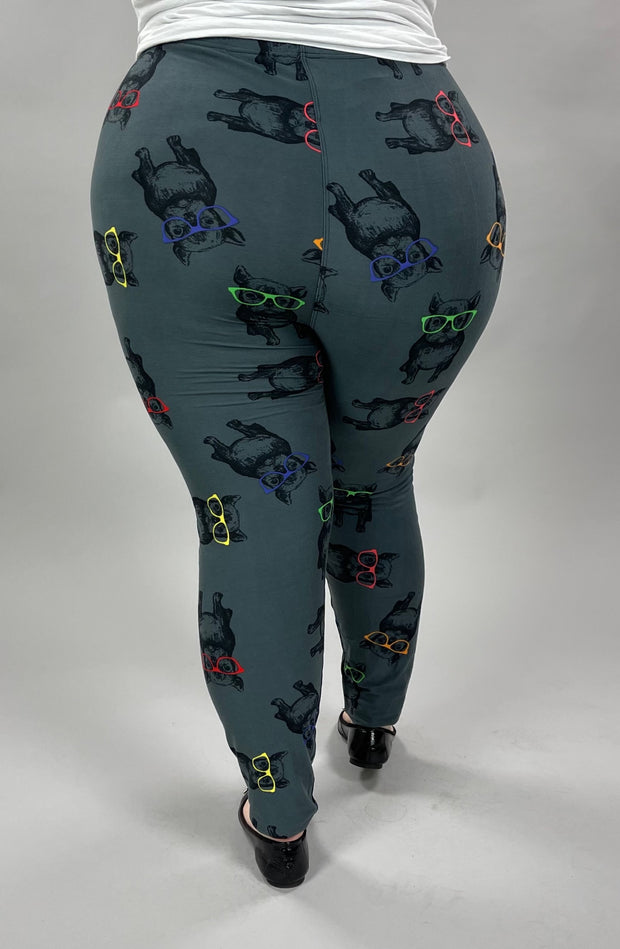 LEG-29 {Cool Pups}  Dogs w/Glasses Printed Leggings  EXTENDED PLUS SIZE 3X/5X