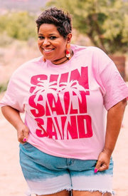 86 GT {Sun And Sand} Pink "Sun Salt Sand" Graphic Tee EXTENDED PLUS SIZE 4X