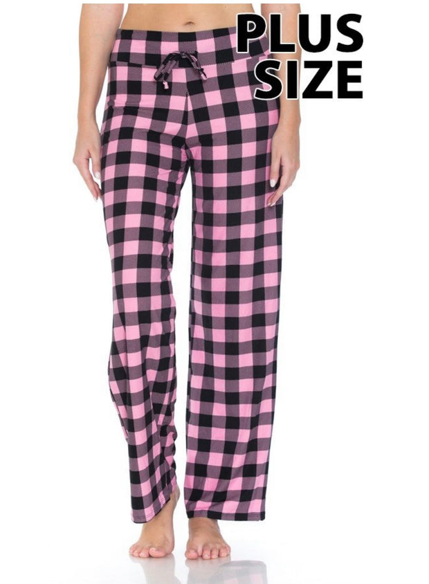 LEG-47 {Be There Soon} Baby Pink Checkered Elastic Drawstring Pants PLUS SIZE 1X 2X 3X