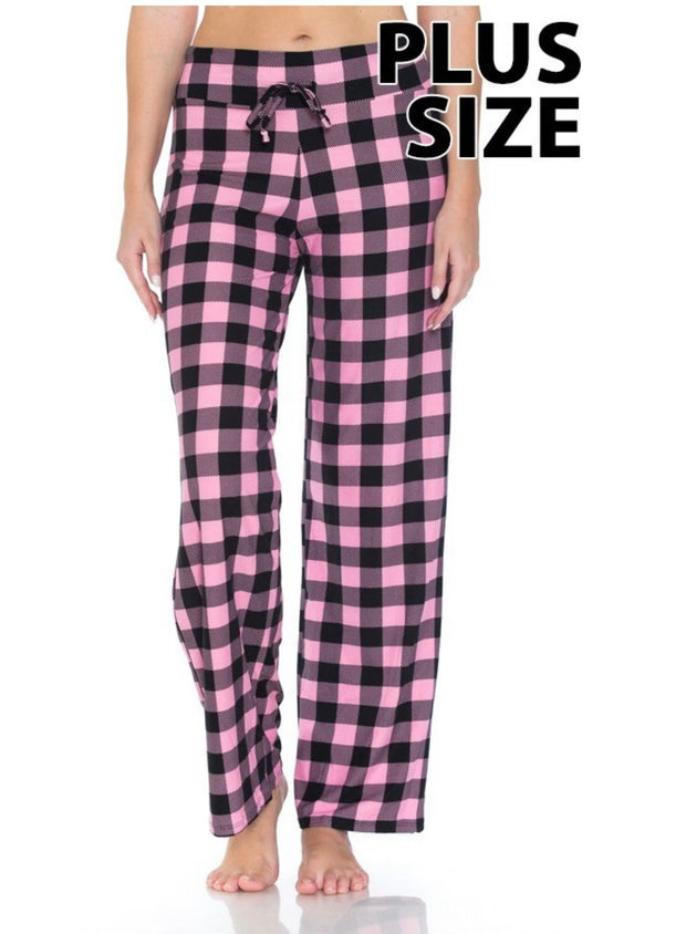 BT-99 {Be There Soon} Baby Pink Checkered Drawstring Pants PLUS SIZE 1X 2X 3X