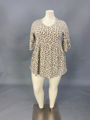 50 PSS {Mostly Amused} Taupe Leopard Print Babydoll Top PLUS SIZE XL 2X 3X