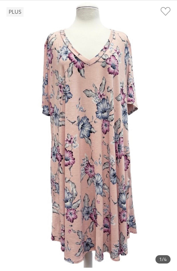 34 PSS-K {Blushing Lily} Blush Floral V-Neck Dress SALE!!!  EXTENDED PLUS SIZE 3X 4X 5X