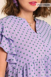 33 PSS-B {Be Unique} Umgee Lavender Heart Print Dress PLUS SIZE XL 1X 2X