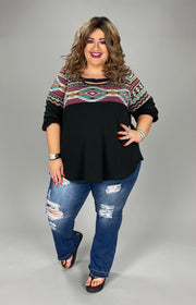 56 CP-H {Western Charm} Magenta/Black Aztec Print Top SALE!! PLUS SIZE 1X 2X 3X
