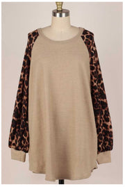 CP-G {Too Cute} SALE!! Beige Knit Top Brown Leopard Sleeve PLUS SIZE XL 2X 3X
