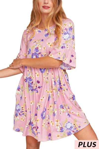 77 PSS-Y {Love Bitten} Lilac Floral Babydoll Dress PLUS SIZE XL 2X 3X