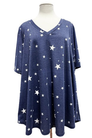 52 PSS {Above Standard} Navy Star Print V-Neck Top EXTENDED PLUS SIZE 3X 4X 5X