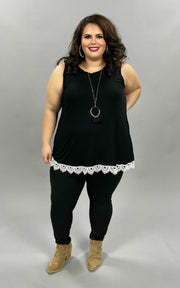 45 SV-A {Praying Daily} Black Sleeveless Tunic Lace Hem Plus Size XL 2X 3X