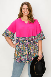 68 CP {My Curvy Desire} Fuchsia Ribbed Navy Floral Tunic CURVY BRAND!!!  EXTENDED PLUS SIZE 4X 5X 6X