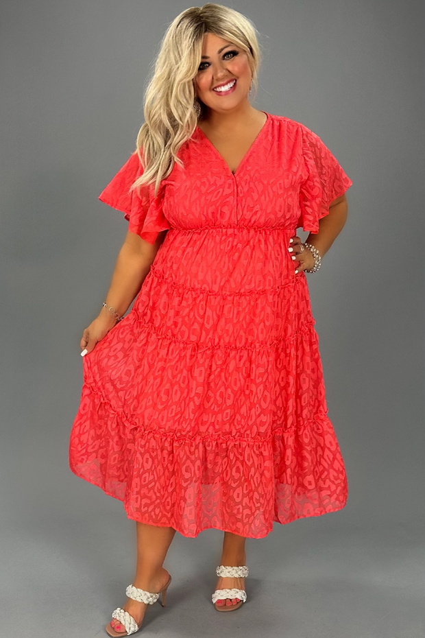 24 SSS-V {Enjoy The Party} Umgee Dk Coral Tiered Lined Dress PLUS SIZE XL 1X 2X