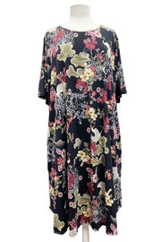 12 PSS-C {Head Held High} Black Floral Dress w/Pockets EXTENDED PLUS SIZE 4X 5X 6X