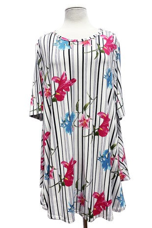 29 PSS {Iris On The Line} Ivory/Black Stripe Floral Print Top EXTENDED PLUS SIZE 4X 5X 6X