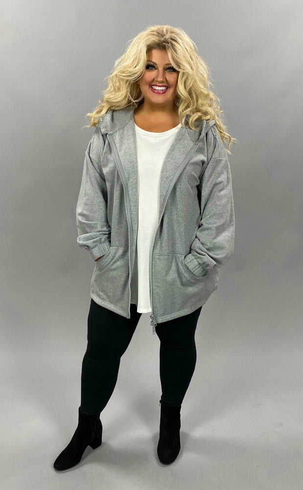 OT-H {Comfy Chic}  Heather Grey Hoodie Jacket Full Zipper PLUS SIZE 1X 2X 3X