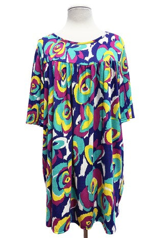 24 PSS {Never Satisfied} Purple Teal Yellow Print Top EXTENDED PLUS SIZE 4X 5X 6X