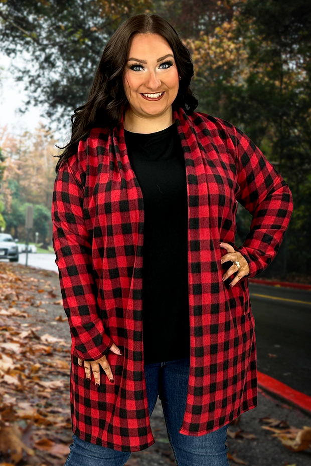 57 OT-H {In Session} Red/Black Check Print Duster w/Pocket EXTENDED PLUS SIZE 1X 2X 3X 4X 5X