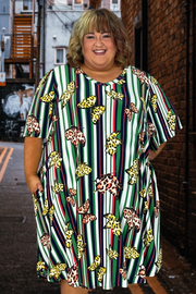53 PSS-H {Just Hope} Butterfly Vertical Stripe V-Neck Dress SALE!!!! EXTENDED PLUS SIZE 3X 4X 5X