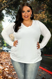 88 SLS-J {Keeping It Together} Ivory Long Sleeve V-Neck Top PLUS SIZE 1X 2X 3X