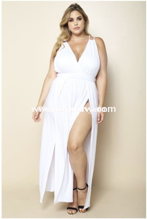 Ld Fake Love White V-Cut With Slit And Waistband Sale!! Long Dress
