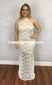 Ld- Sale!! Ivory Lace Maxi Sleeveless With Nude Mini Lining Long Dress