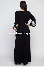 Ld-U {Alright Already} Black Maxi Dress With Floral Bell Sleeves Long