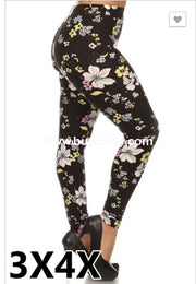 Leg/cp- Black Leggings With White Yellow & Pink Floral Print