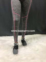 Leg/sss- Gray Two-Tone Athletic Leggings With Pink Lining Detail