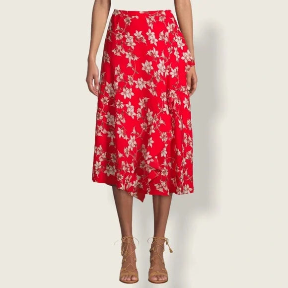 SALE!! BT-G  M-109 {Calvin Klein} Red Floral Ruffle Trim Skirt RETAIL $99.50 PLUS SIZE 24W