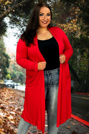 54 OT-C {Never Too Late} Red Duster w/Pockets PLUS SIZE 1X 2X 3X